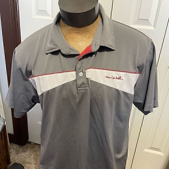 Travis Mathew Mens XXL Gray/White Short Sleeve Polo - Picture 1 of 5